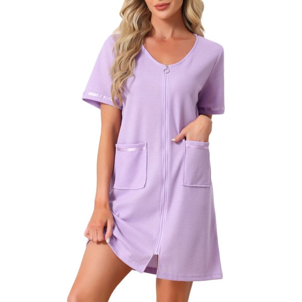 Women Zipper Robes Zip Up Hosecoat with Pockets Purple
